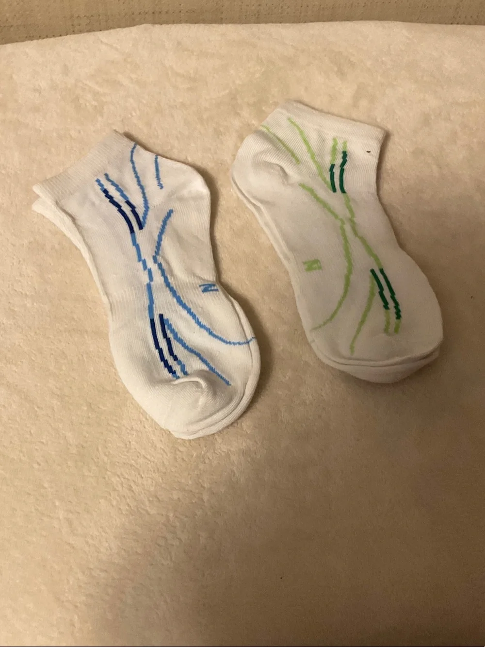 Women's White Ankle Socks with Blue & Green Accent Stripes